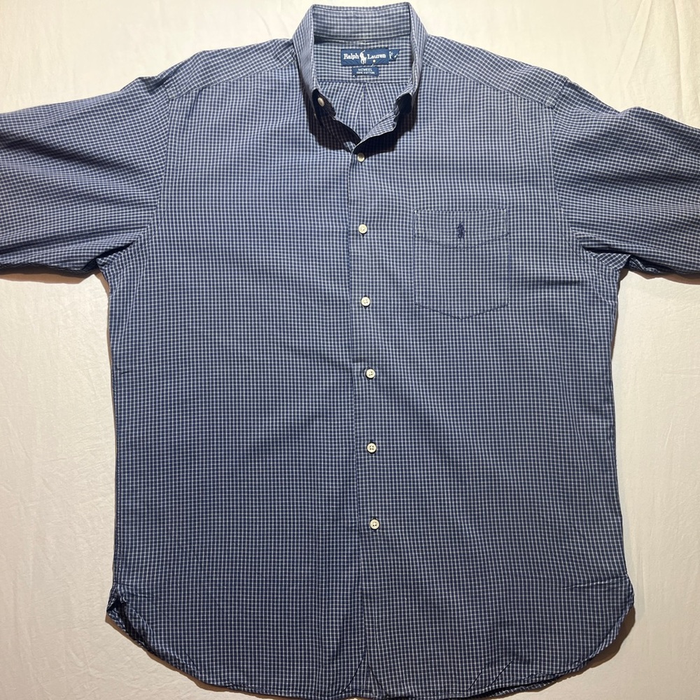 Ralph Lauren Men's Navy Checkered Button-Down Shirt